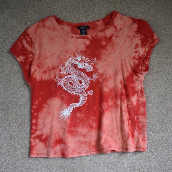 Rue21 Red Tie Dye Chinese Dragon Crop Top Medium - Picture 2 of 6